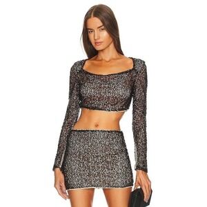 Michael Costello X Revolve Nadiya Top In Black Sequins Party Sexy Sz Small
